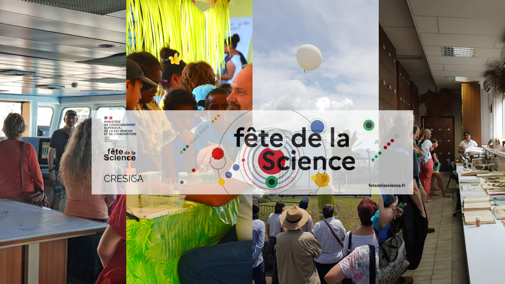 Visite de l'Atalante au grand public et aux scolaires © Ifremer Village des sciences Ouvéa © CRESICA Visite locaux Météo France © Météo France Nouvelle-Calédonie Visite de l'herbier IRD © IRD FDS 2019-2021.